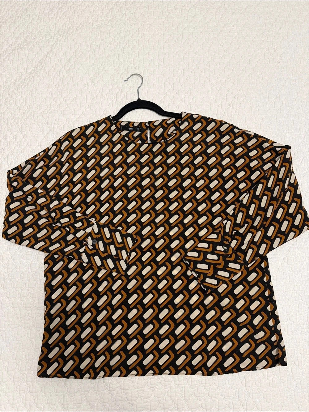 MNG Geometric Blouse in Black & Orange Size Small Like New